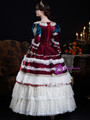 Burgundy Satin Long Sleeve Victorian Rococo Dress