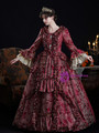 Burgundy Long Sleeve Lace Vintage Dress