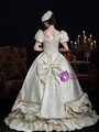 Champagne Puff Sleeve Beading Vintage Dress