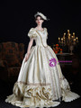 Champagne Puff Sleeve Beading Vintage Dress
