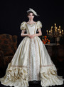 Champagne Puff Sleeve Beading Vintage Dress