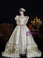 Champagne Puff Sleeve Beading Vintage Dress