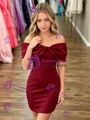 Burgundy Sheath Off the Shoulder Mini Homecoming Dress
