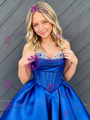 Royal Blue Satin Strapless Beading Homecoming Dress