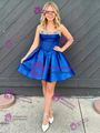 Royal Blue Satin Strapless Beading Homecoming Dress