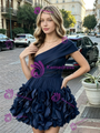Navy Blue One Shoulder Flower Homecoming Dress