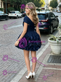 Navy Blue One Shoulder Flower Homecoming Dress