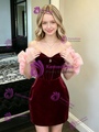 Burgundy Velvet Off the Shoulder Homecoming Dress