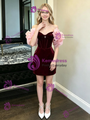 Burgundy Velvet Off the Shoulder Homecoming Dress