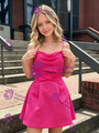 Hot Pink Satin Spaghetti Straps Pleats Homecoming Dress