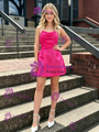 Hot Pink Satin Spaghetti Straps Pleats Homecoming Dress