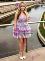 Purple Tulle Straps Tiers Homecoming Dress