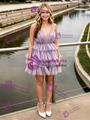 Purple Tulle Straps Tiers Homecoming Dress