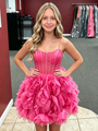 Fuchsia Tulle Spaghetti Straps Homecoming Dress