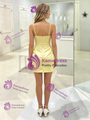 Yellow Satin Appliques Straps Homecoming Dress