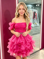 Fuchsia Tulle Off the Shoulder Beading Homecoming Dress