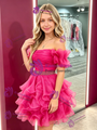 Fuchsia Tulle Off the Shoulder Beading Homecoming Dress