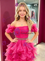 Fuchsia Tulle Off the Shoulder Beading Homecoming Dress