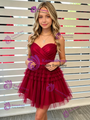 Burgundy Tulle Tiers Homecoming Dress