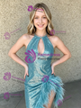 Blue Sequins Halter Split Homecoming Dress
