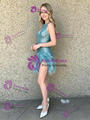 Blue Sequins Halter Split Homecoming Dress