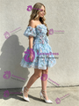 Blue Tulle Print Off the Shoulder Homecoming Dress