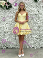 Yellow Tulle Straps Appliques Homecoming Dress