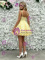 Yellow Tulle Straps Appliques Homecoming Dress