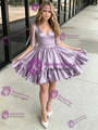 Purple Satin Straps Homecoming Dress