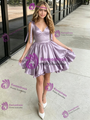 Purple Satin Straps Homecoming Dress