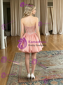 Pink Satin Sequins Strapless Homecoming Dress