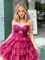 Fuchsia Tulle Strapless Pleats Homecoming Dress