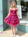 Fuchsia Tulle Strapless Pleats Homecoming Dress
