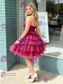 Fuchsia Tulle Strapless Pleats Homecoming Dress