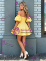 Yellow Satin Off the Shoulder Puff Sleeve Homecoming Dress