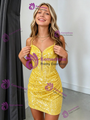 Yellow Sequins Straps Pleats Homecoming Dress