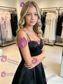 Black Satin Spaghetti Straps Homecoming Dress