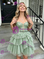 Green Tulle Sequins Straps Homecoming Dress