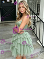 Green Tulle Sequins Straps Homecoming Dress