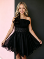 Black Tulle Strapless Beading Homecoming Dress