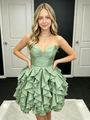 Green Strapless Pleats Homecoming Dress