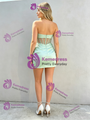 Green Satin Strapless Pleats Homecoming Dress
