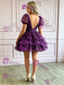 Purple Tulle V-neck Puff Sleeve Homecoming Dress
