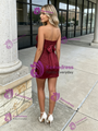 Burgundy Strapless Appliques Homecoming Dress