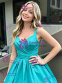 Blue Straps Pleats Homecoming Dress