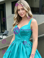 Blue Straps Pleats Homecoming Dress