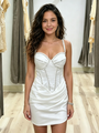 White Straps Pleats Homecoming Dress