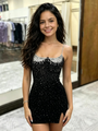 Black Sequins Spaghetti Straps Homecoming Dress