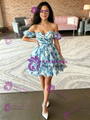 White Off the Shoulder Print Homecoming Dress