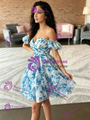 White Off the Shoulder Print Homecoming Dress